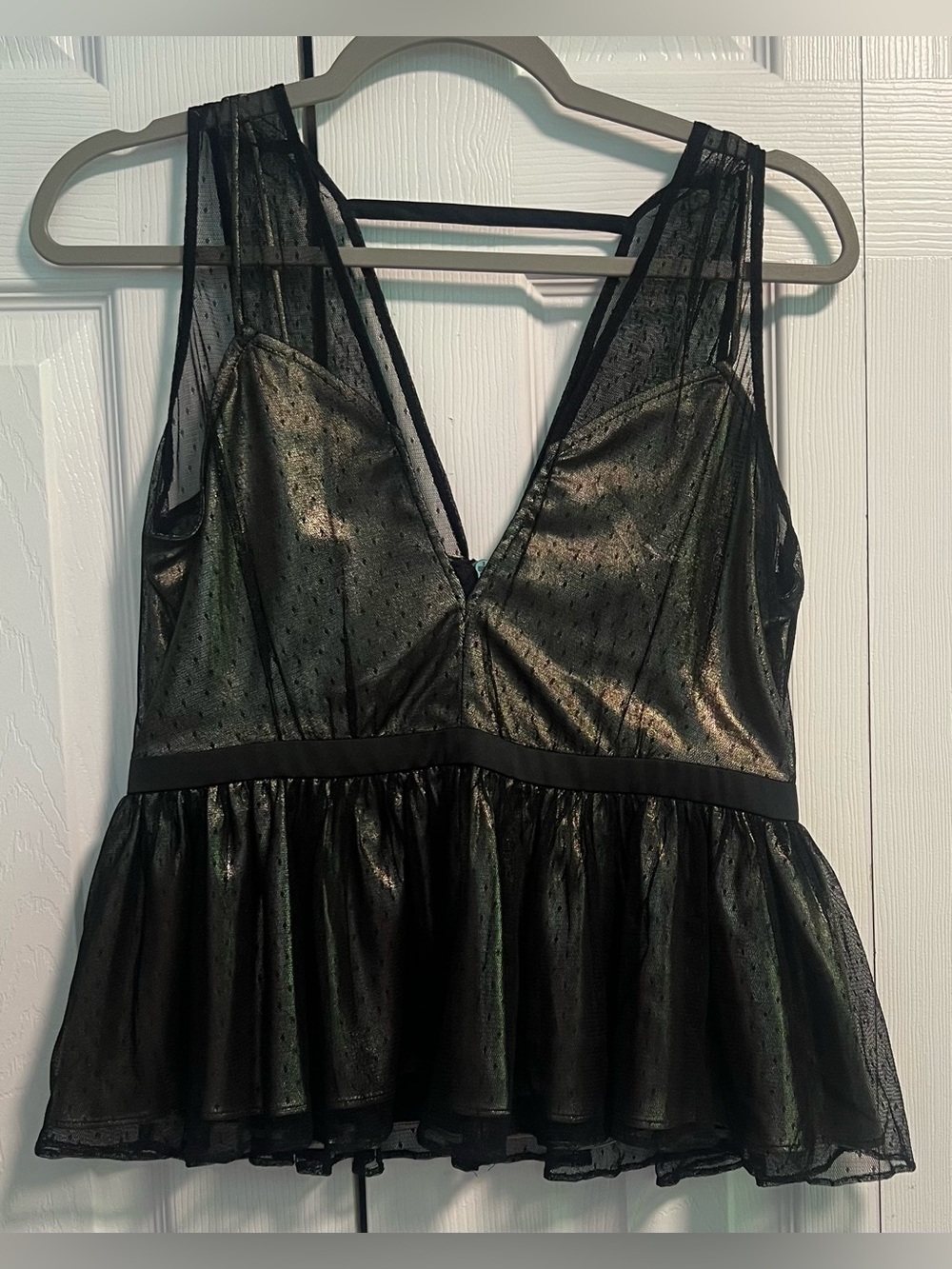 Express Deep V-Neck Metallic Mesh Tank Top